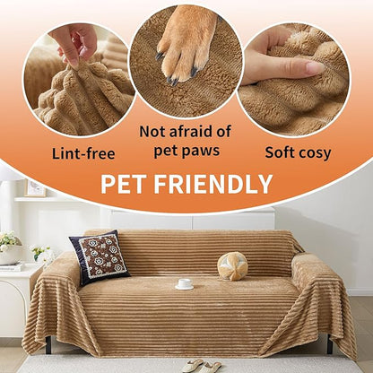 HAOMAIJIA Faux Fur Sofa Covers Couch Covers for 2 Cushion Couch Sofa Pet Friendly Soft Non Slip Couch Cover for Dogs Washable Sectional Couch Covers L Shape Furniture Protector (Khaki, 71"x118")