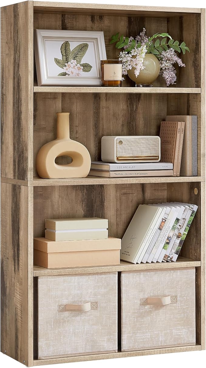 VASAGLE Custos Collection - Bookshelf, 4-Tier Bookcase, Book Shelf, Open Storage Shelf, 9.4 x 23.6 x 42.4 Inches, for Living Room, Home Office, Dinning Room, Camel Brown ULBC164L01