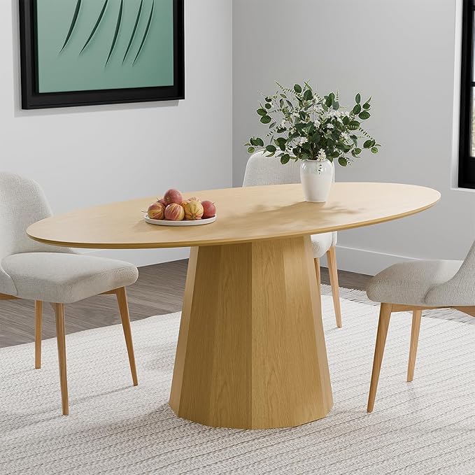 Casaphoria 67" Oval Dining Table, Modern Wood Kitchen Table with Cone Shaped Strip Polygonal Base for Living Room & Dining Room, Easy Assembly Farmhouse Furniture for 4-6, Oak
