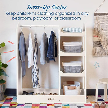 ECR4Kids Dress Up Center with Mirror, Costume Organizer, White Wash