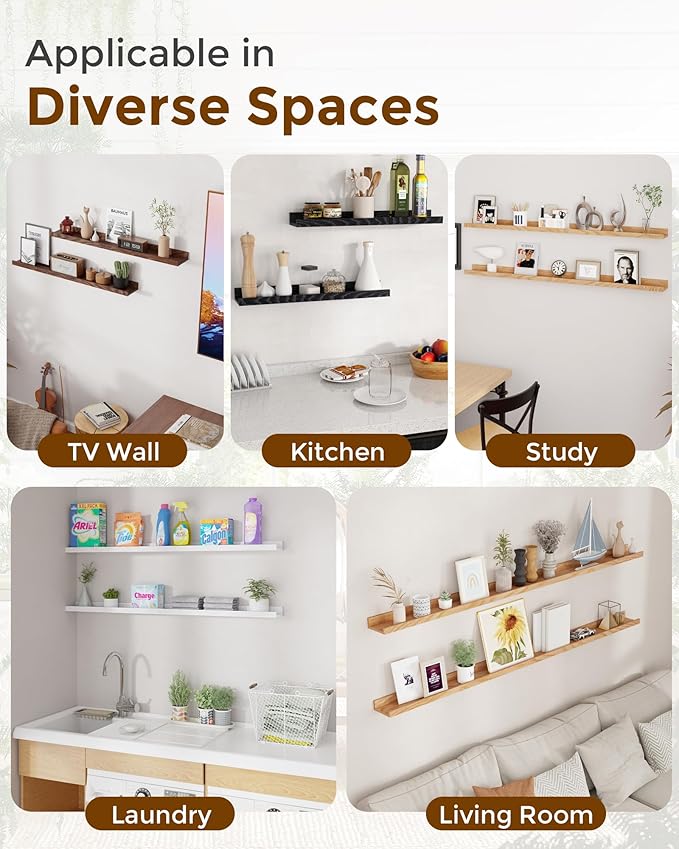 Axeman Oak Picture Ledge Shelf, 36 Inch Floating Shelves Set of 2, Solid Oak Wood Wall Shelves with Lip, Wall Decor Storage for Bedroom Living Room Bathroom Kitchen Nursery Photo Picture, Natural Oak