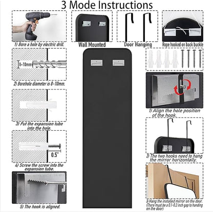 47x14 Mirror Full Length Door Hanging Wall Mounted Aluminum Alloy Metal Frame Dressing Make-up Save Space Half Body Mirrors for Entryway Bedroom Bathroom Living Room 47 inch Black