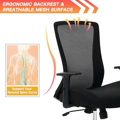 Big and Tall Office Chair for Heavy People 400lb, Ergonomic Desk Chair Mesh Computer Chair with Lumbar Support, Adjustable Height and Armrests