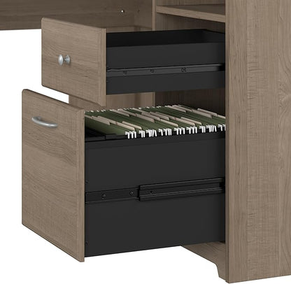 Bush Furniture Cabot L Shaped Desk with Hutch | Corner Desk with Storage for Home Office in Ash Gray | 60W L Shaped Computer Desk