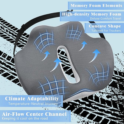 X-Large Seat Cushion for Truck Driver, Upgraded Cushion for Back Support and Pain Relief, Memory Foam with Non-Slip Washable Cover, Relieves Long-Term Truck Sitting and Pain