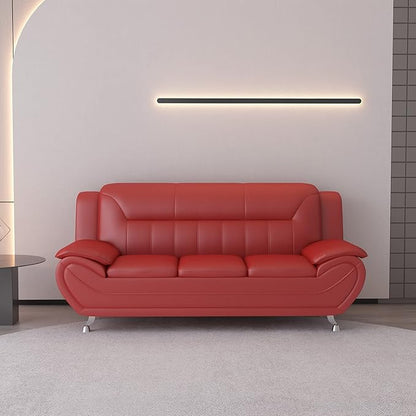 Container Furniture Direct Michael Modern Faux Leather Upholstered Stainless Steel Legs Living Room Sofa, Loveseat, Persian Red