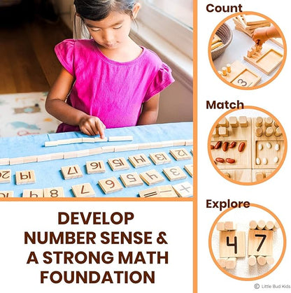 LITTLE BUD KIDS Counting Pegs - A Ten Frame Math Game with Addition and Subtraction Flash Cards, A Wooden Montessori Math Toy & Math Manipulatives Number Peg Boards for Kids 3 4 5 6 7