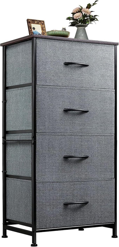 WLIVE Dresser with 4 Drawers, Storage Tower, Organizer Unit, Fabric Dresser for Bedroom, Hallway, Entryway, Closets, Sturdy Steel Frame, Wood Top, Easy Pull Handle, Dark Grey