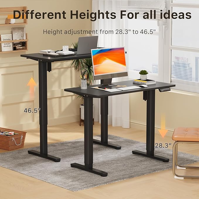JOY worker Small Electric Standing Desk, 40" x 20" Whole Piece Height Adjustable Desk with Memory Controller, Black Sit to Stand Workstation for Home Office
