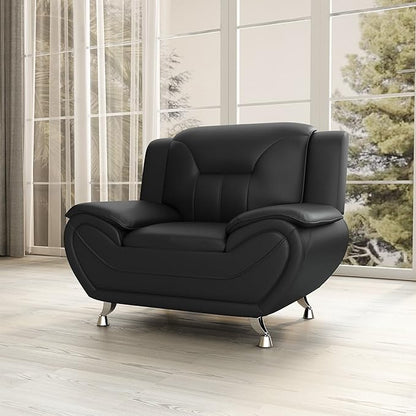 Container Furniture Direct Michael Modern Faux Leather Upholstered Stainless Steel Legs Living Room Sofa, Chair, Black