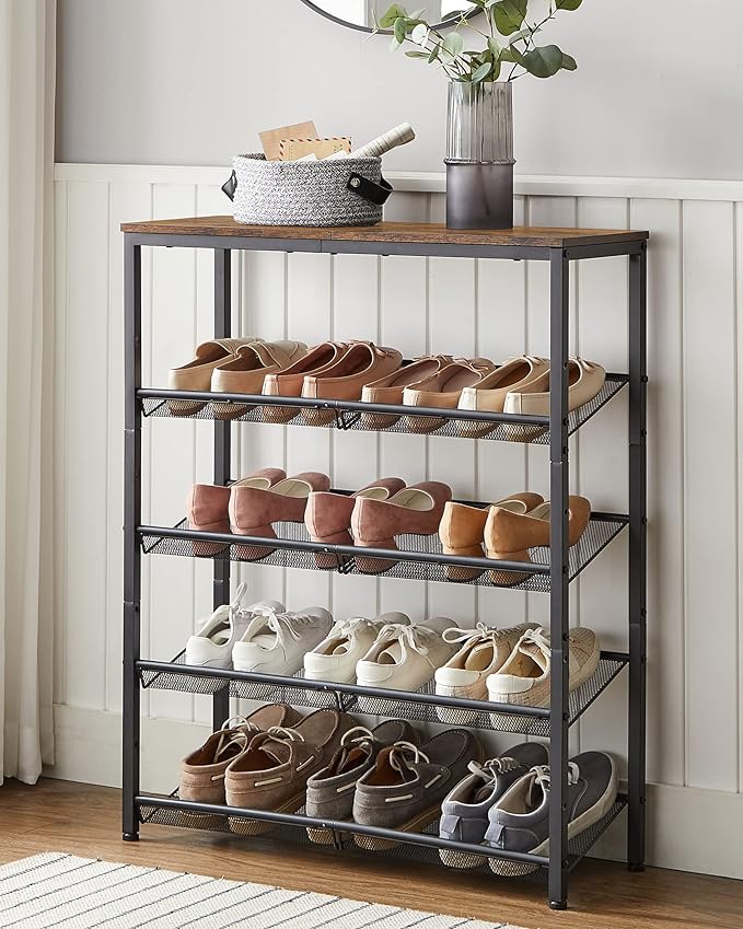 VASAGLE Shoe Rack for Entryway, 5-Tier Shoe Rack Organizer with Storage Shelves and Spacious Top, Freestanding, Adjustable, Industrial, Rustic Brown and Ink Black ULBS038B01