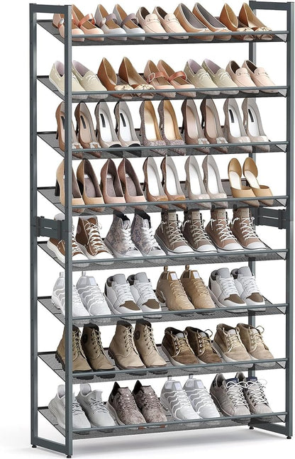 SONGMICS Shoe Rack, 8-Tier Shoe Organizer, Metal Rack for Garage, Set of 2, 4-Tier Stackable Shelf, with Adjustable Flat or Angled Shelves, 32-40 Pairs, Charcoal Gray ULMR08GB