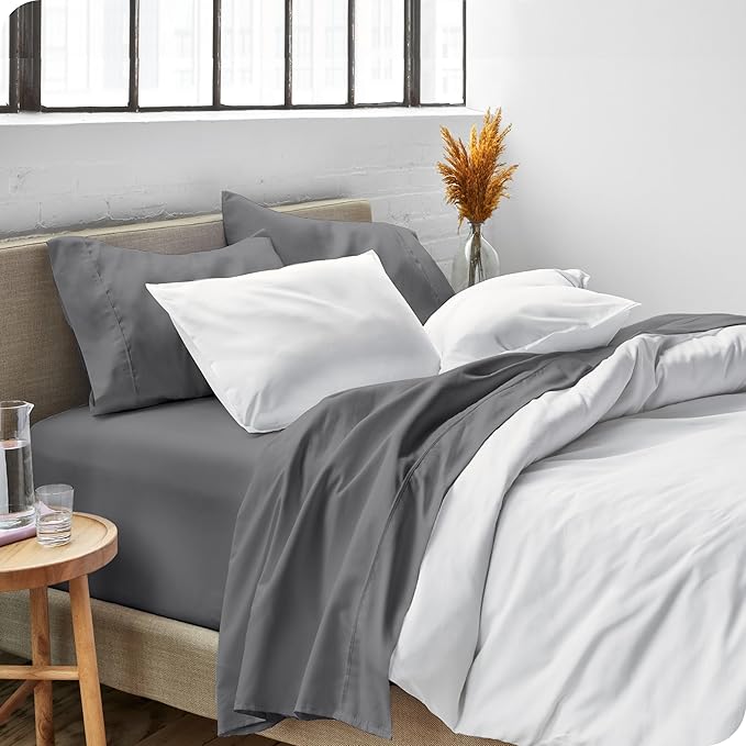 Bare Home California King Sheet Set - 1800 Ultra-Soft Microfiber Cal King Bed Sheets - Double Brushed - Deep Pockets - Easy Fit - 4 Piece Set - Bed Sheets (California King, Grey)