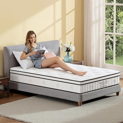 Twin Size Mattress, 10 Inch Medium Firm Foam Hybrid Mattress with Individual Pocket Springs for Motion Isolation & Edge Support, Mattress in A Box CertiPUR-US Certified