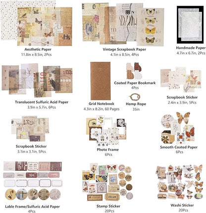 JOYCHOIC Vintage Scrapbooking Supplies Aesthetic Journaling Kit, Scrapbook Large Collection for Bullet Junk Journal, Arts Craft Collage, Beginners, Ephemera