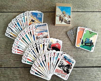 CAR Racing Playing Cards (Poker Deck 54 Cards All Different) Vintage Retro Car Racing Travel Posters