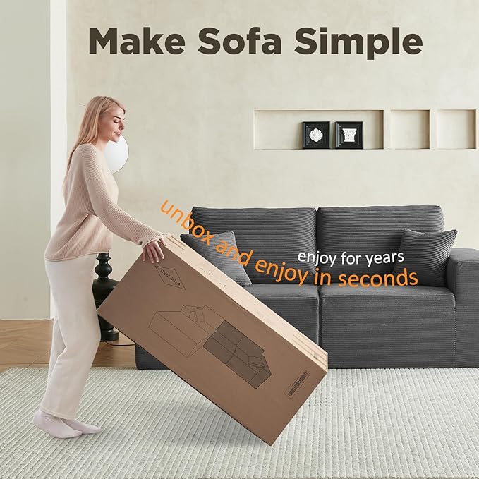 INGEROOM 79" Cloud Couch, Loveseat Sofa with Deep Seat, Modern Plush Corduroy Small Couch for Living Room Bedroom（Dark Gray）