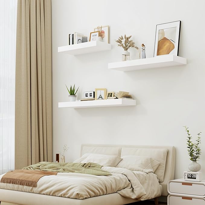 Heimlove White Bathroom Shelves Floating Shelves for Wall Shelf Over Toilet Long Wall Mounted Modern Farmhouse,48 x 12 Shelves with Invisible Brackets for Living Room, Kitchen, Bedroom