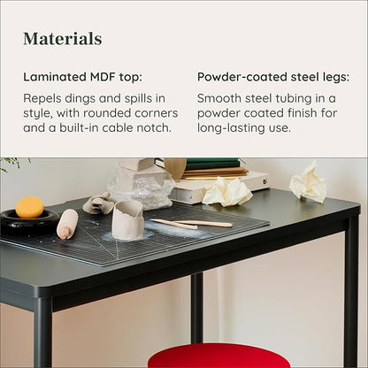 Branch Daily Desk - Functional at Home Office Desk with Effortless Assembly, Timeless Design, Rounded Corners, and Built-in Cable Notch - 36” W x 28.5” H x 24” D - White Work Table