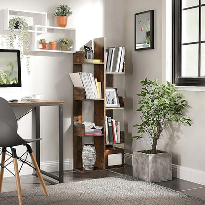VASAGLE Bookcase, Tree-Shaped Bookshelf with 8 Storage Shelves, Rounded Corners, 19.7 x 9.8 x 55.1 Inches, Rustic Brown ULBC66BXV1