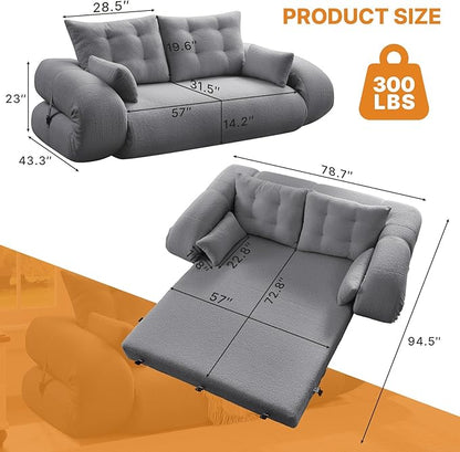 Rovibek 94" x 78" Oversized Floor Sofa with 4 Pillows, 3-in-1 Convertible Sleeper Sofa Bed, Compressed Couch in a Box for Living Room, Apartment, and Guest Room, Gray