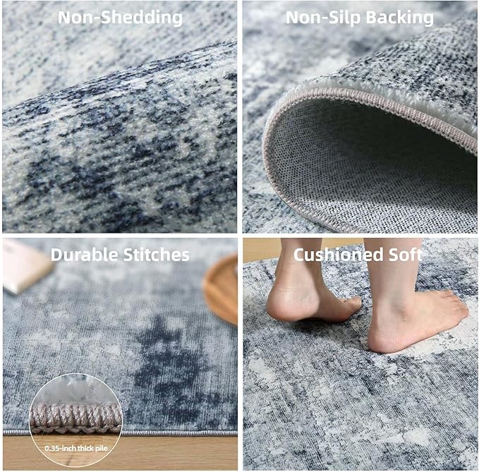 Machine Washable Hallways Runner Rug: 2'x 10' Runner Rug Stain Resistant Abstract Non Slip Floor Rug with Rubber Backing Non Shedding Soft Carpet Runners for Kitchen Indoor Entryway Bedroom Farmhouse