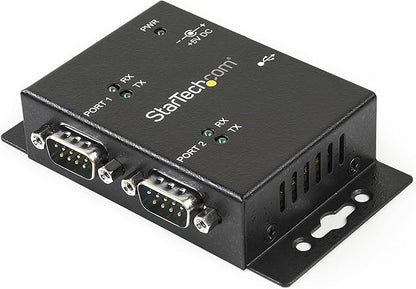 StarTech USB to Serial Adapter - 2 Port - Wall Mount - Din Rail Clips - Industrial - COM Port Retention - FTDI - DB9, TAA (ICUSB2322I)
