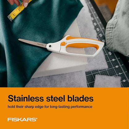 Fiskars Easy Action Scissors, No. 8, Spring-Assisted & SoftGrip Bent Handle Reduces Hand Fatigue, Precision Stainless Steel Blades for Clean Tabletop Cutting, Ambidextrous Design, Stainless Steel