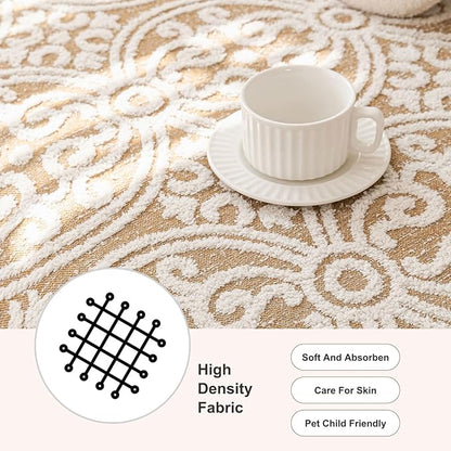 STACYPIK Khaki French Jacquard Couch Covers Thickened Boho L Shape Sofa Covers Soft Pets Protector for 3 Cushion Couch Washable Dogs Cats Couch Protector Cover Non Slip Throw Blanket-71X134IN