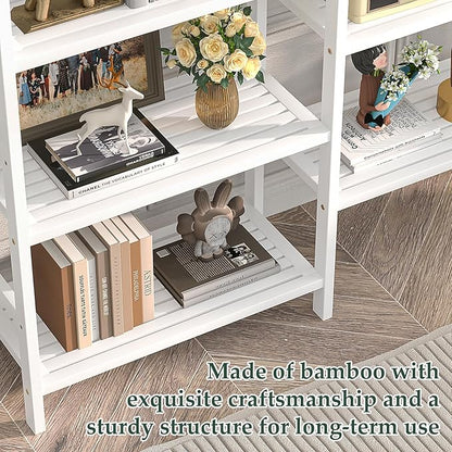 Homykic Double Wide Bamboo Bookshelf White, 6-Tier Large Open Bookcase with 12 Display Shelves, 6ft Tall Freestanding Book Shelf for Home Office, Bedroom, Living Room, Plants