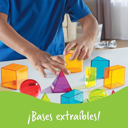 Learning Resources View-Thru Geometric Solids - Classroom Must Haves, Teacher Supplies, Geometry Set, Pattern Blocks, Homeschool, 3d School Shapes For Teaching, Math Manipulatives Essentials