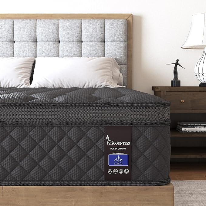 King Mattress, 10 Inch Hybrid Mattresses Medium Firm for Back & Lumbar Support, 100 Night Trial, Individual Pocket Spring Mattresses for Motion Isolation & Pressure Relief