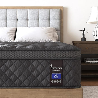 King Mattress, 10 Inch Hybrid Mattresses Medium Firm for Back & Lumbar Support, 100 Night Trial, Individual Pocket Spring Mattresses for Motion Isolation & Pressure Relief