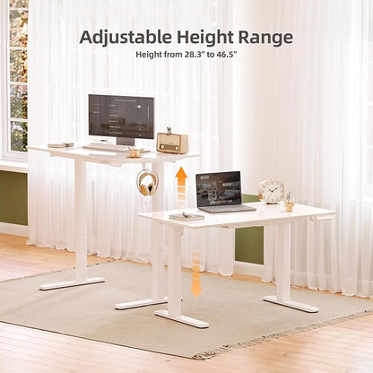INNOVAR Glass Standing Desk with Drawers, 40×24 Inch Adjustable Stand Up Desk Quick Install Home Office Computer Desk, Super White