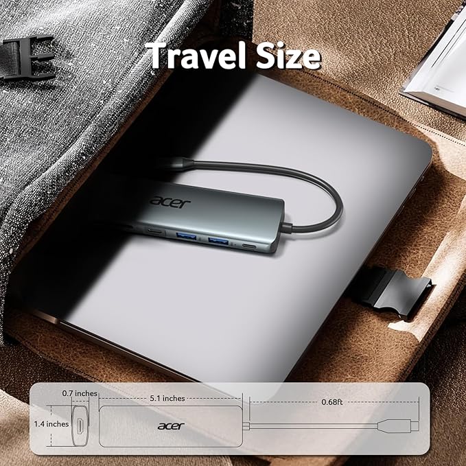 Acer USB C Hub, 7 in 1 Multi-Port Adapter for Laptop, 4K, HDMI Splitter with 2 USB A 3.1 & Type-C to HDMI Data Port, PD 100W Charging, SD Card Reader for Computer, Desktop, Space Grey