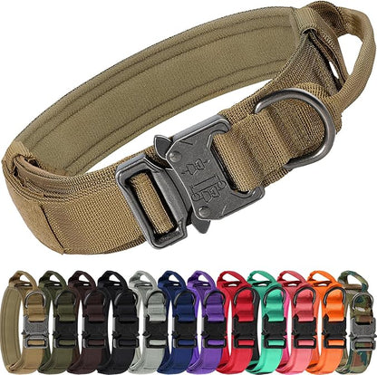 Joytale Tactical Dog Collar with Handle, Adjustable Heavy Duty Military Collar with 2 Patches for Training, Suitable for XLarge Dogs, Khaki, XL