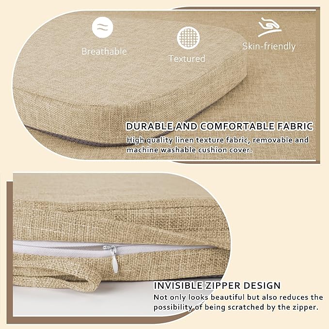ELFJOY Chair Cushions for Dining Chairs Kitchen Chair Cushions U Shape Non Slip Chair Pads Set of 4 Seat Cushions with Ties Indoor 16.7" x 16" Beige