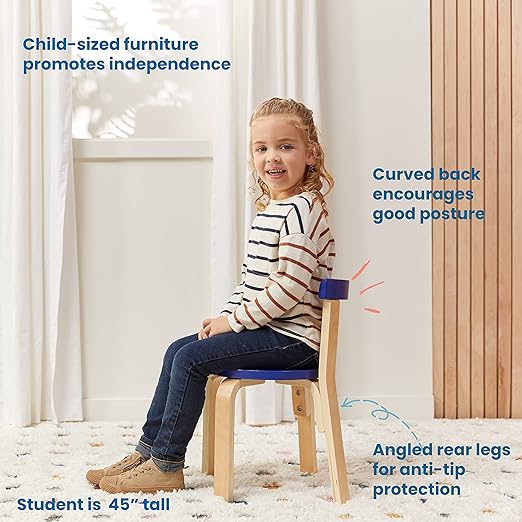 ECR4Kids Bentwood Table and Curved Back Chair Set, Kids Furniture, Assorted, 5-Piece