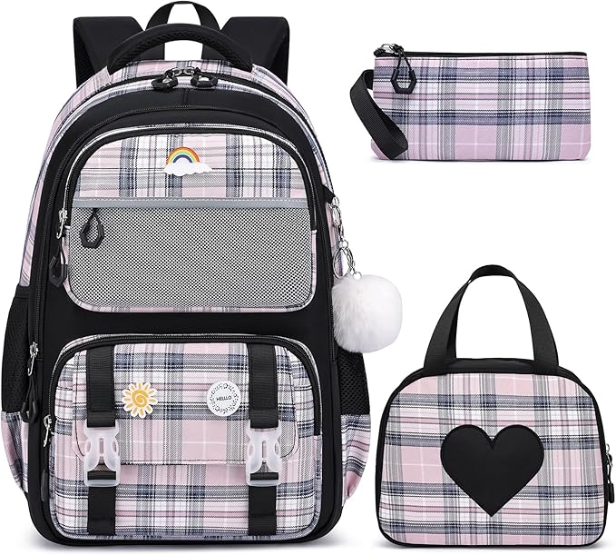 MOMUVO Girls Backpack with Lunch Box, Backpack and Lunch Box Set, School Bags for Girls Kindergarten Elementary Preschool Middle
