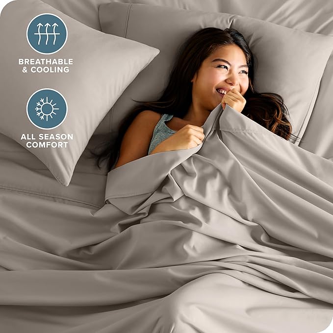 Bare Home Full Sheet Set - Luxury 1800 Ultra-Soft Microfiber Full Bed Sheets - Double Brushed - Deep Pockets - Easy Fit - 4 Piece Set - Bedding Sheets & Pillowcases (Full, Khaki)