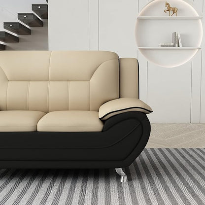 Container Furniture Direct Michael Modern Faux Leather Upholstered Stainless Steel Legs Living Room Loveseat, Black Camel