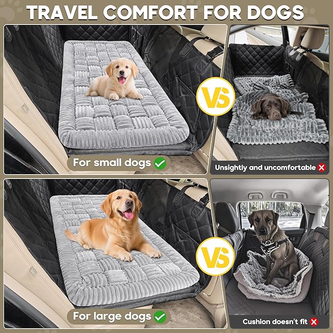 Dog Car Bed Mat, Non-Slip Backseat Extender Pet Blanket, Plaid Dog Bed for Trucks, Sedans & Large SUVs, Chew-Resistant Travel Pad for Dogs, Easy Clean & Scratch-Proof & Comfort竊?6"x28.7" Light Gray