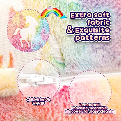 ALIMORDEN 2-in-1 Flip Out Cuddly Sherpa Toddler Couch, Convertible Sofa to Lounger,Glow-in-The-Dark Unicorn Pattern