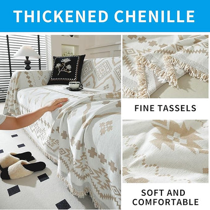 LUFEIJIASHI Boho Couch Covers for Sofa Non Slip Sofa Covers Washable Couch Covers for 3 Cushion Couch Sofa Pet Friendly Sectional Couch Cover Blanket Furniture Protector for Dogs (Khaki, 91"x118")