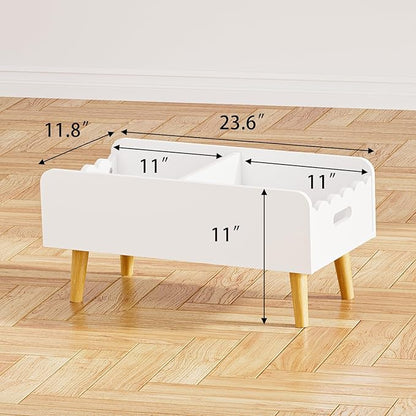 GRANTLEY Montessori Kids Bookshelf for Toddler - Wooden Book Shelf for Kids Rooms, Little Low Book Basket with Dividers, Floor Book Caddy, Minimalist Mobile Bookcase for Classroom Nursery