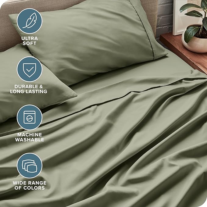 Bare Home Full Sheet Set - Luxury 1800 Ultra-Soft Microfiber Full Bed Sheets - Double Brushed - Deep Pockets - Easy Fit - 4 Piece Set - Bedding Sheets & Pillowcases (Full, Sage)