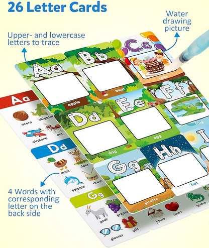 Coogam Water Coloring Alphabet Cards, Aqua Painting Water Drawing 26 Letters ABC Words, Montessori Educational Learning Toy Gift for 3 4 5 Year Old Kids