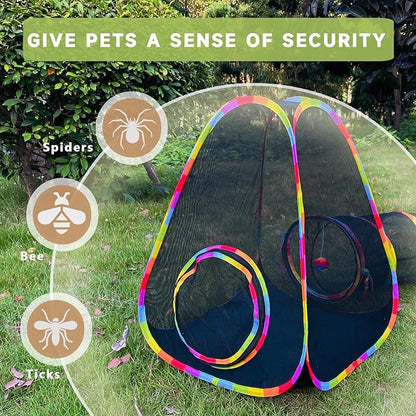 Outdoor Cat Enclosures, Cat Tunnels Tents Cubes for Indoor Cats with Play Ball, Collapsible Outside Playpen Tunnel for Kitty, Rabbit, Puppy and Small Animals