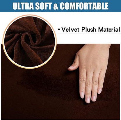 Smiry Velvet Seat Covers for Dining Room Chair Set of 6, Stretch Fit Removable Washable Chair Seat Cushion Protector Slipcovers with Ties, Coffee
