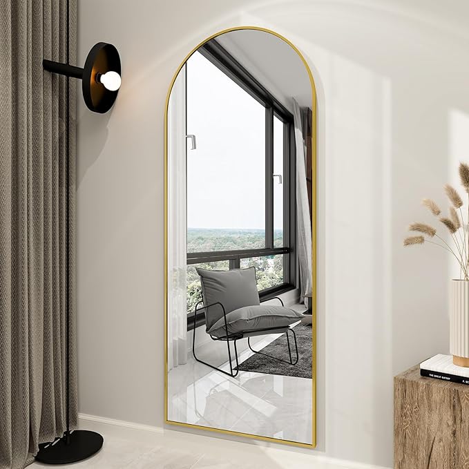 BEAUTYPEAK 65"x24" Arch Floor Mirror, Full Length Mirror Wall Mirrors Hanging or Leaning Arched-Top Full Body Mirror with Stand for Bedroom, Dressing Room, Gold